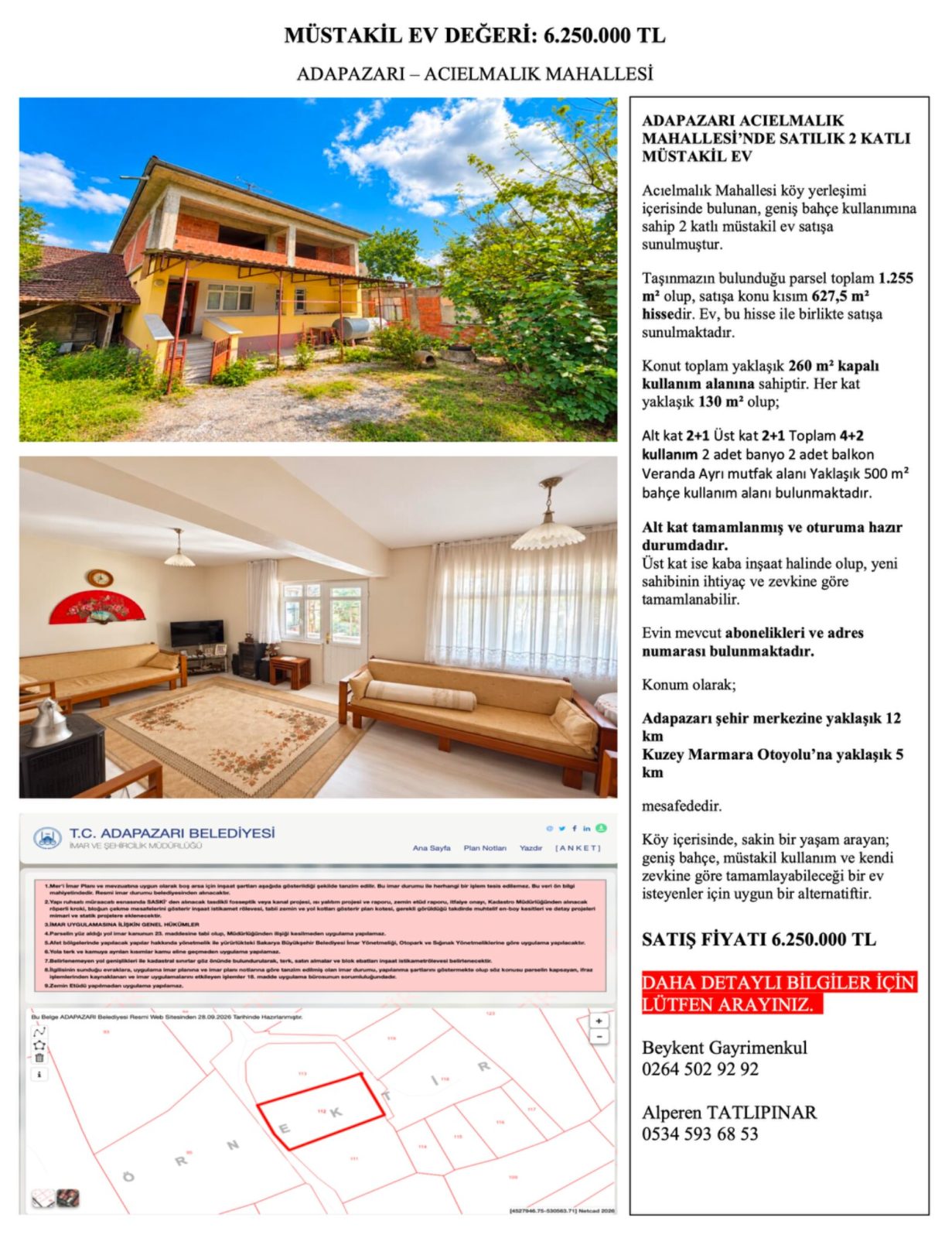 Acıelmalık’ta 627,5 m² Hisse ile Satılık 2 Katlı Ev