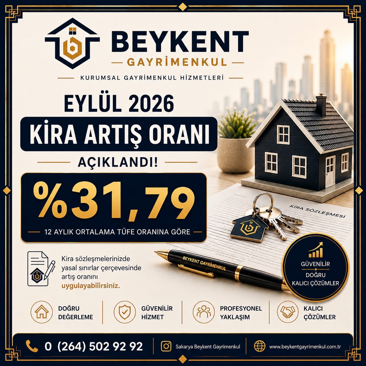 Beykent Gayrimenkul Eylül 2026 kira artış oranı yüzde 31,79 bilgilendirme görseli