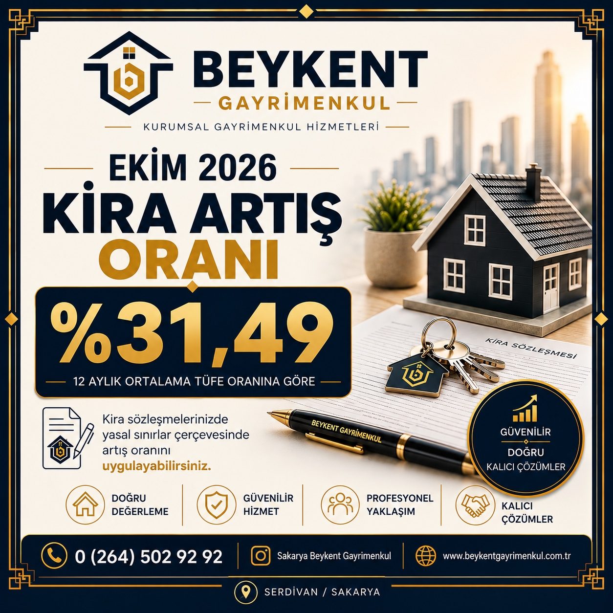 Beykent Gayrimenkul Ekim 2026 kira artış oranı %31,49 bilgilendirme görseli
